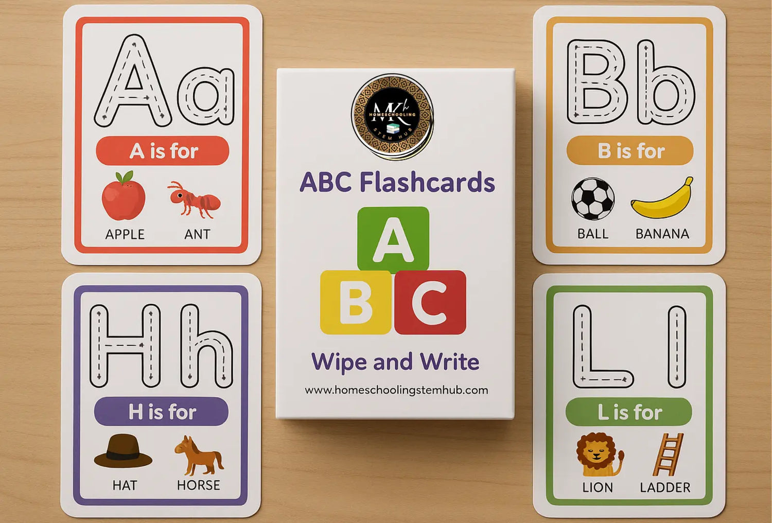ABC Flashcards Wipe & Write – A for Apple tracing card